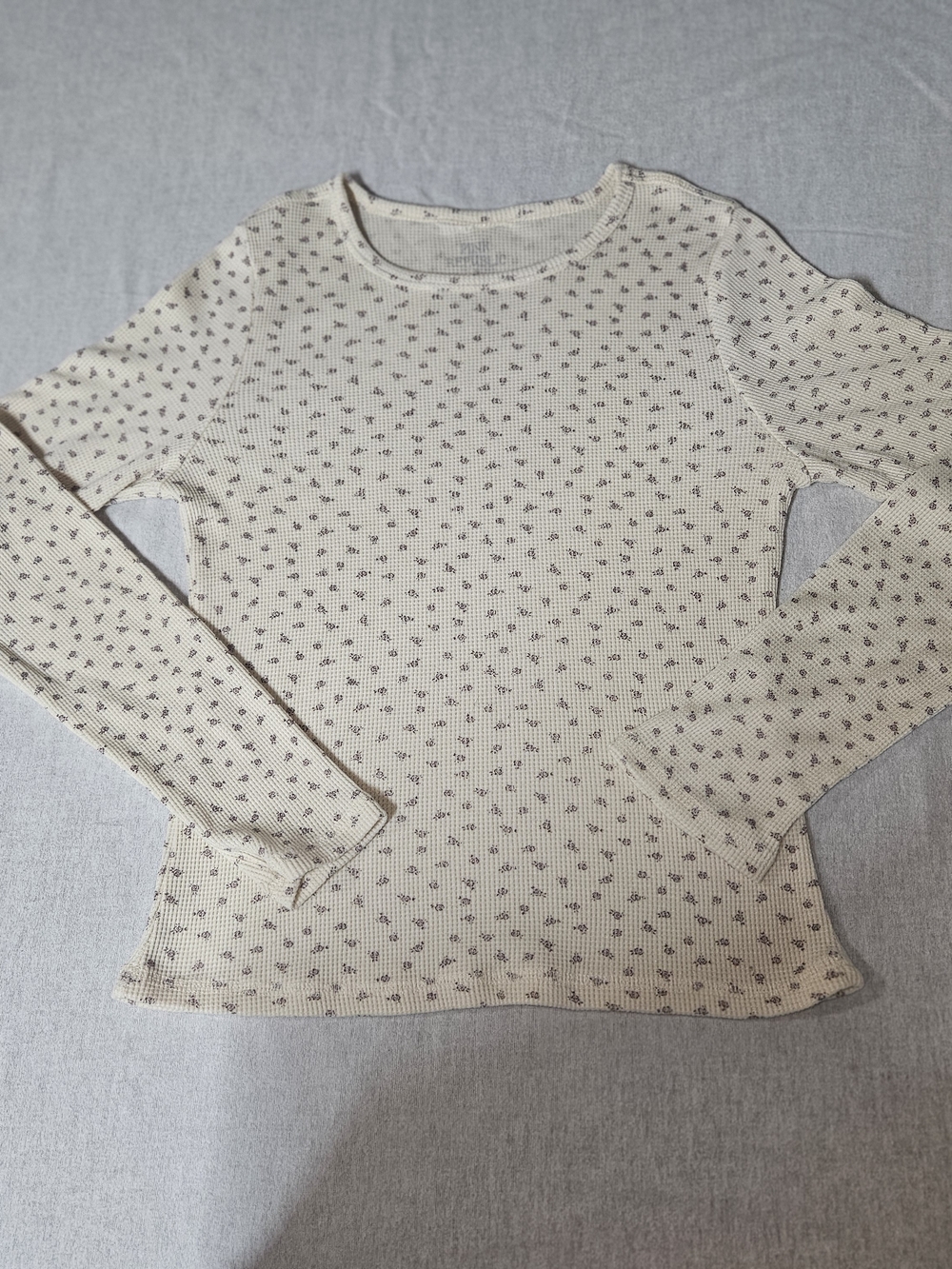 Pink Republic Cream Thermal Top with Tiny Brown Floral Print